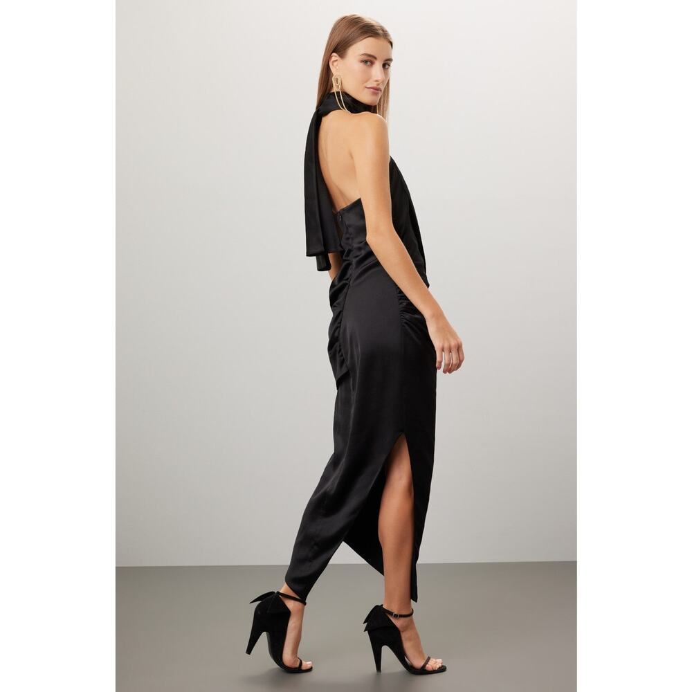 ARIAS NEW YORK Black Crepe Asymmetrical Drapey Halter Formal Cocktail Dress Sz 2 - Picture 2 of 7